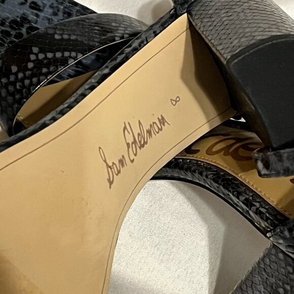 NWOT Sam Edelman | Yaro Block Heel Sandal | Snake Print Black | Size 8 - Picture 8 of 9